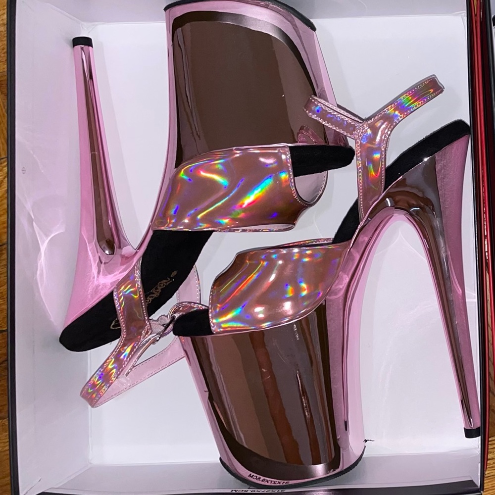 Pink Holo Pleaser Heels 8”